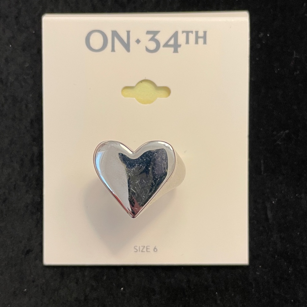 ON 34TH Silver Heart Women's Ring, Size 6